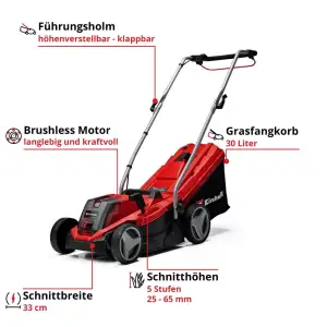 Газонокосилка аккумуляторная Einhell GE-CM 18/33 Li - Solo без АКБ и ЗУ (3413266) UA