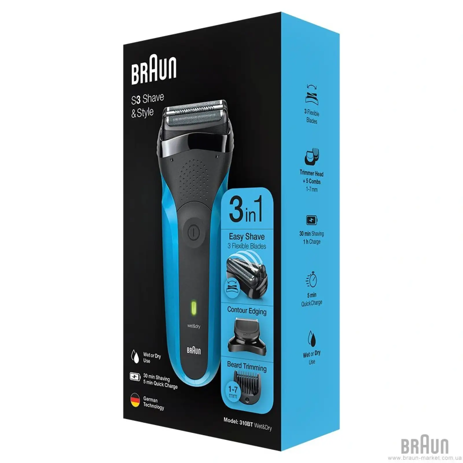 Електробритва BRAUN Series 3 310BT black/blue UA