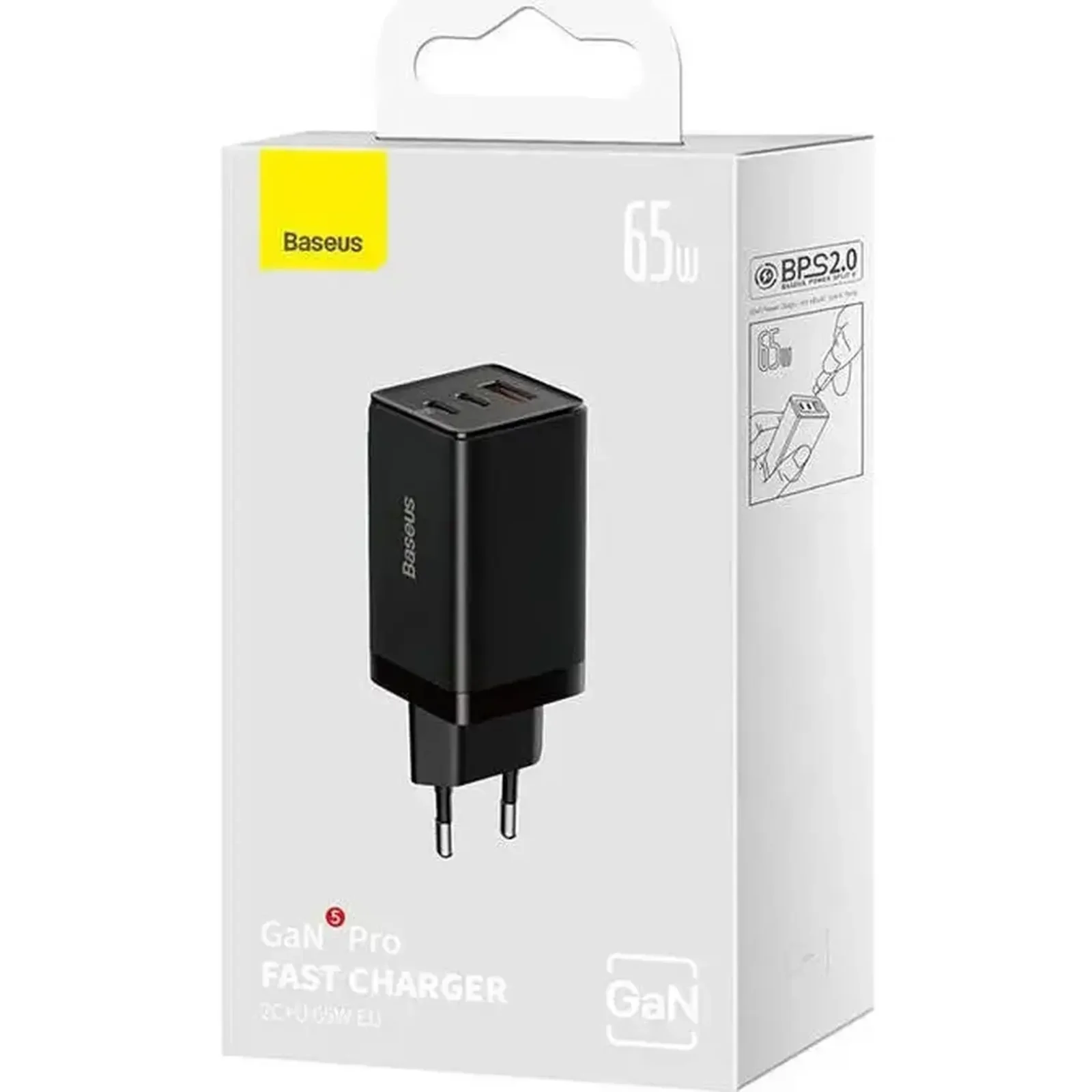 СЗУ Baseus GaN5 Pro 65W (2 Type-С+USB ) + Кабель Type-C to Type-C 100W (1m) Black (CCGP120201)