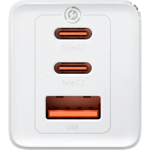 СЗУ Baseus GaN5 Pro 65W (2 Type-С+USB ) + Кабель Type-C to Type-C 100W (1m) White (CCGP120202)