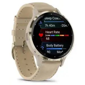 Смарт-годинник Garmin Venu 3S Soft Gold Stainless Steel Bezel with French Gray Case and Leather Band (010-02785-55)