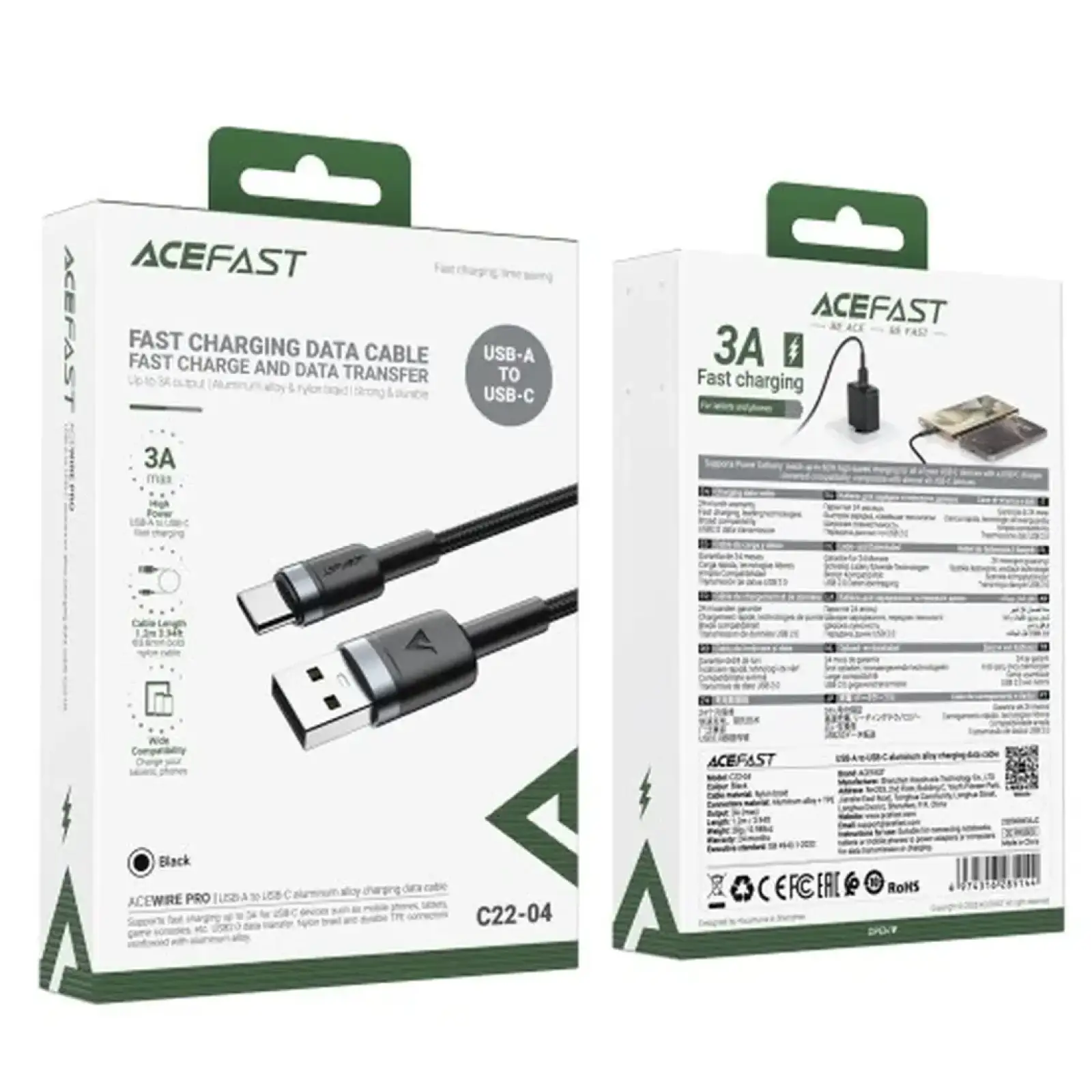 Кабель Acefast C22-04 USB-A to USB-C Aluminum AAlloy Charging Data Cable Black
