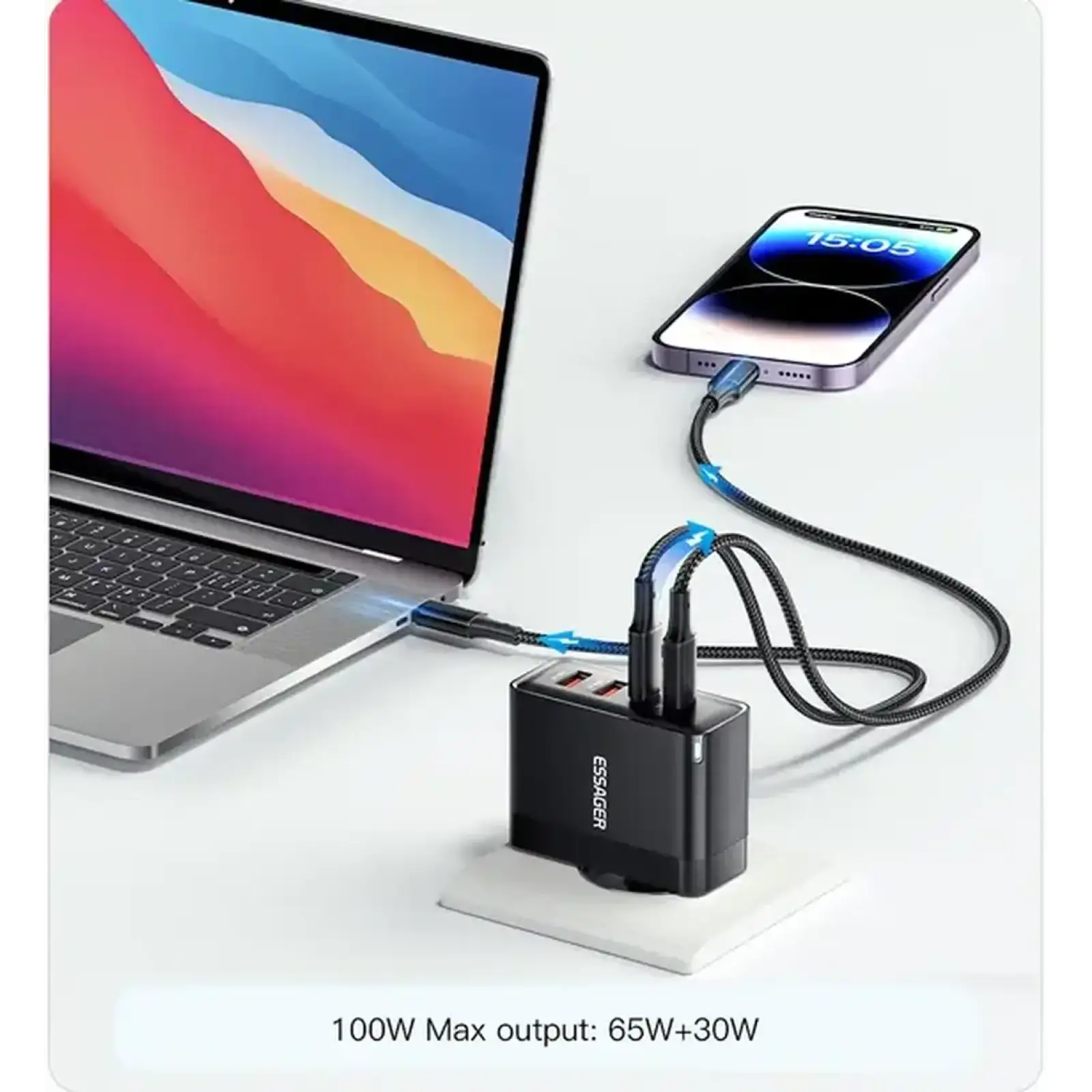 СЗУ Essager Grace 100W 4 Ports Travel Charger 2 Type-C 2 Type-A (ECT2CA-QYB01-Z)