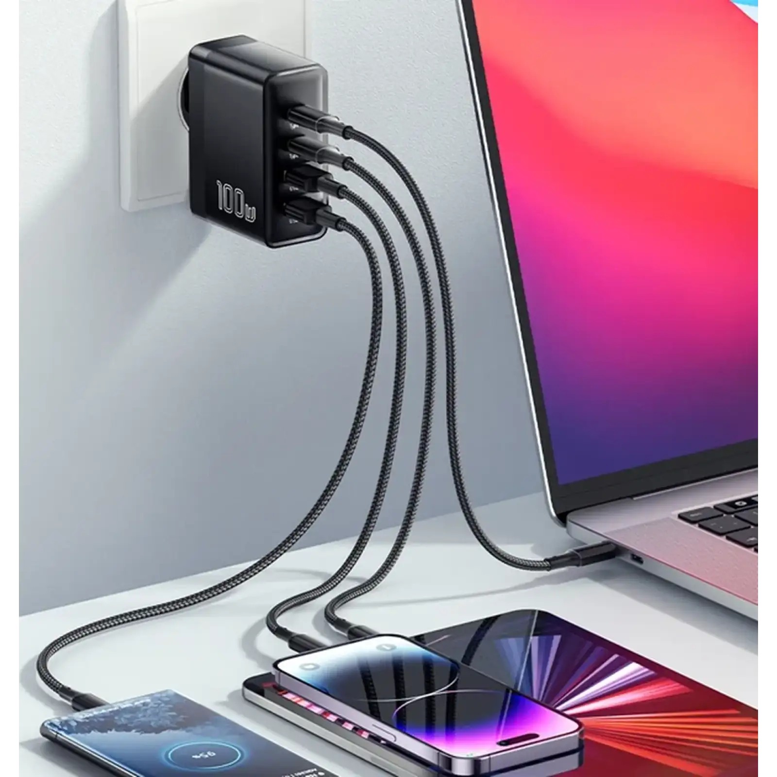 СЗУ Essager Grace 100W 4 Ports Travel Charger 2 Type-C 2 Type-A (ECT2CA-QYB01-Z)