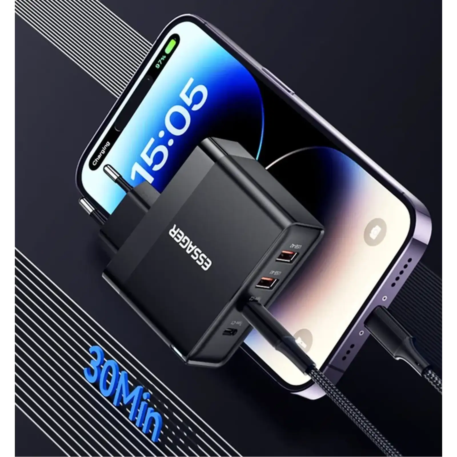 СЗУ Essager Grace 100W 4 Ports Travel Charger 2 Type-C 2 Type-A (ECT2CA-QYB01-Z)