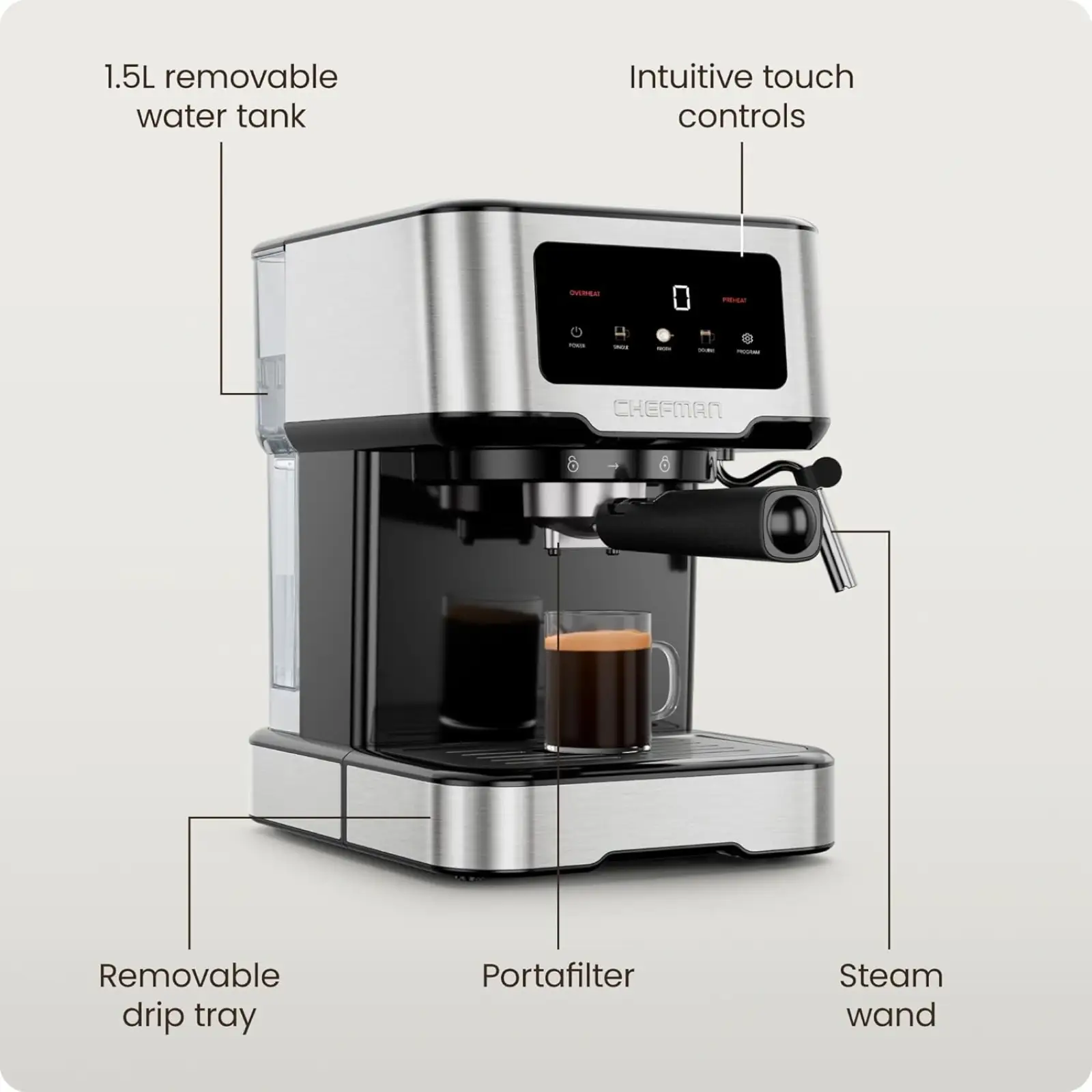 Кавомашина Chefman CraftBrew Espresso Machine (RJ54-SS-15-D)