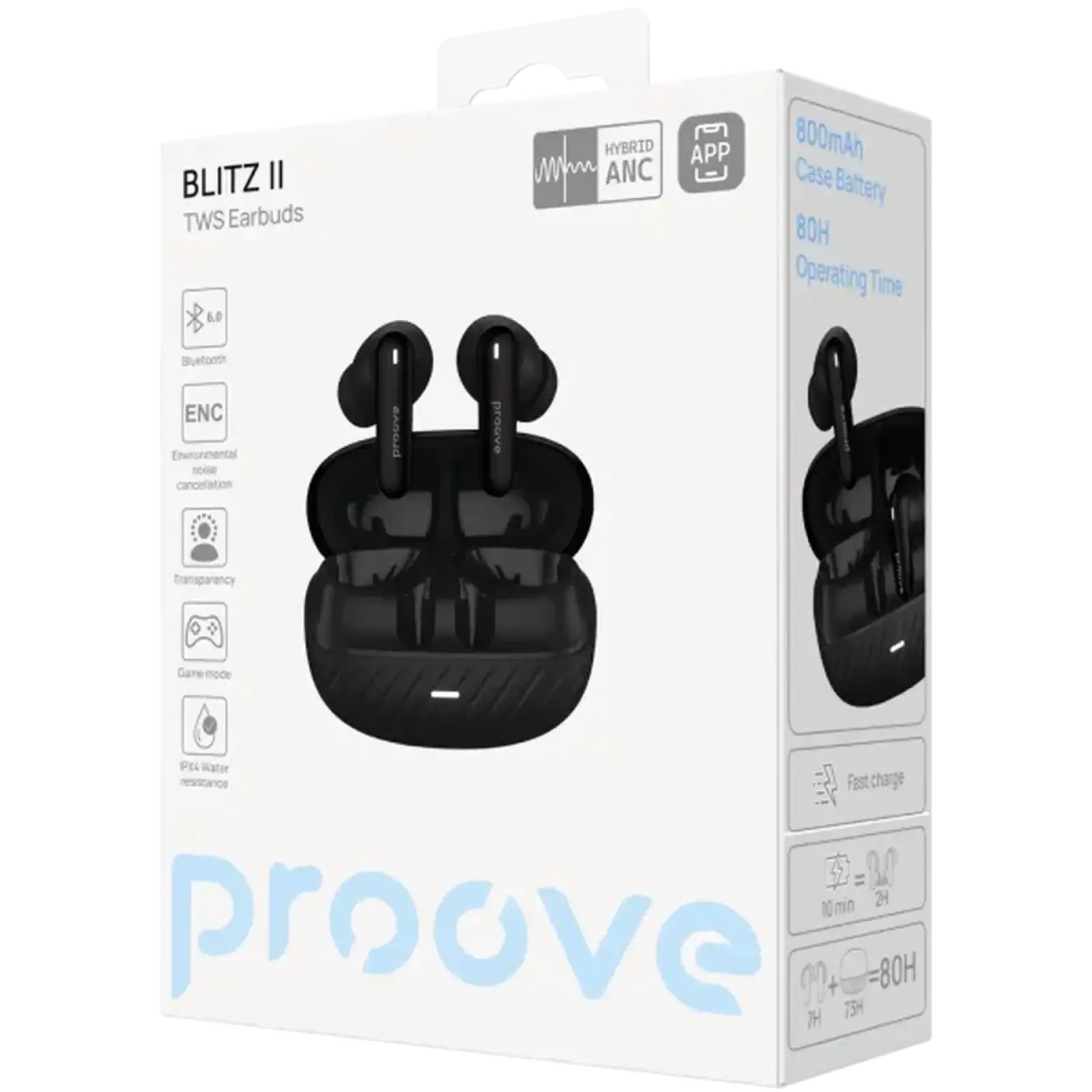 Беспроводные наушники Proove Blitz II TWS with Hybrid ANC (APP) Black Matte (TWBL2001AP19)