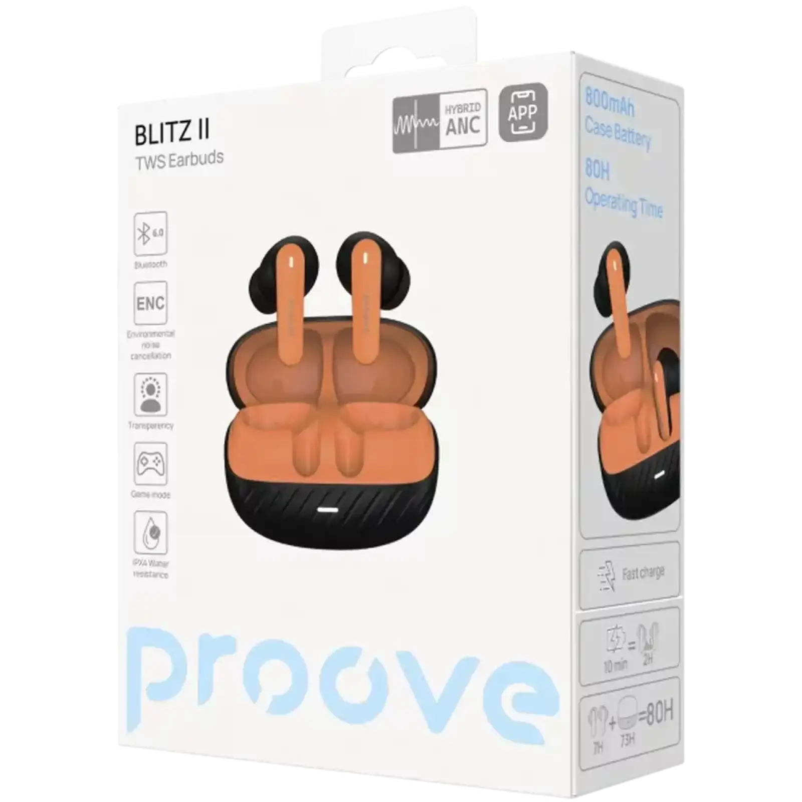 Беспроводные наушники Proove Blitz II TWS with Hybrid ANC (APP) Black/Orange (TWBL2001AP20)