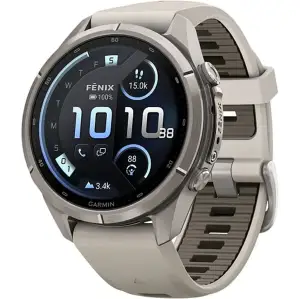 Колір ремінця: Золотий - Смарт-годинник Garmin Fenix 9 Pro inReach 43mm Titanium with Fog Gray/Dark Sandstone Silicone Band (010-04335-80/81)