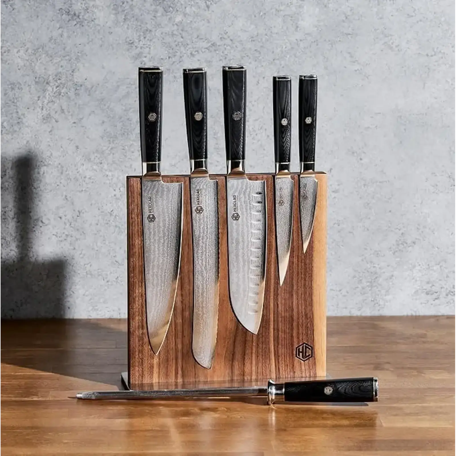 Подставка магнитная для ножей HexClad Magnetic Walnut Knife Block
