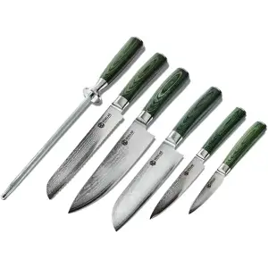 Набор ножей HexClad The Essential Japanese Damascus Steel Knife Set Green 6 PC