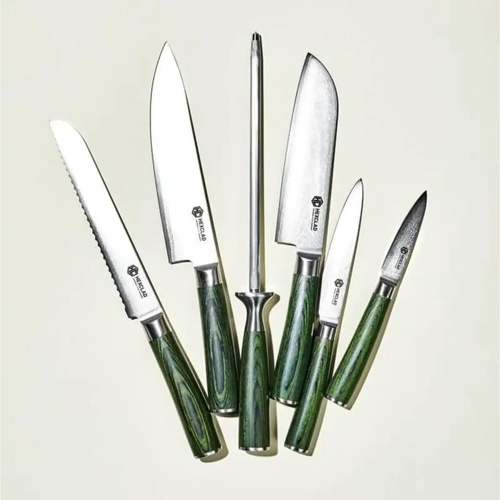 Набор ножей HexClad The Essential Japanese Damascus Steel Knife Set Green 6 PC