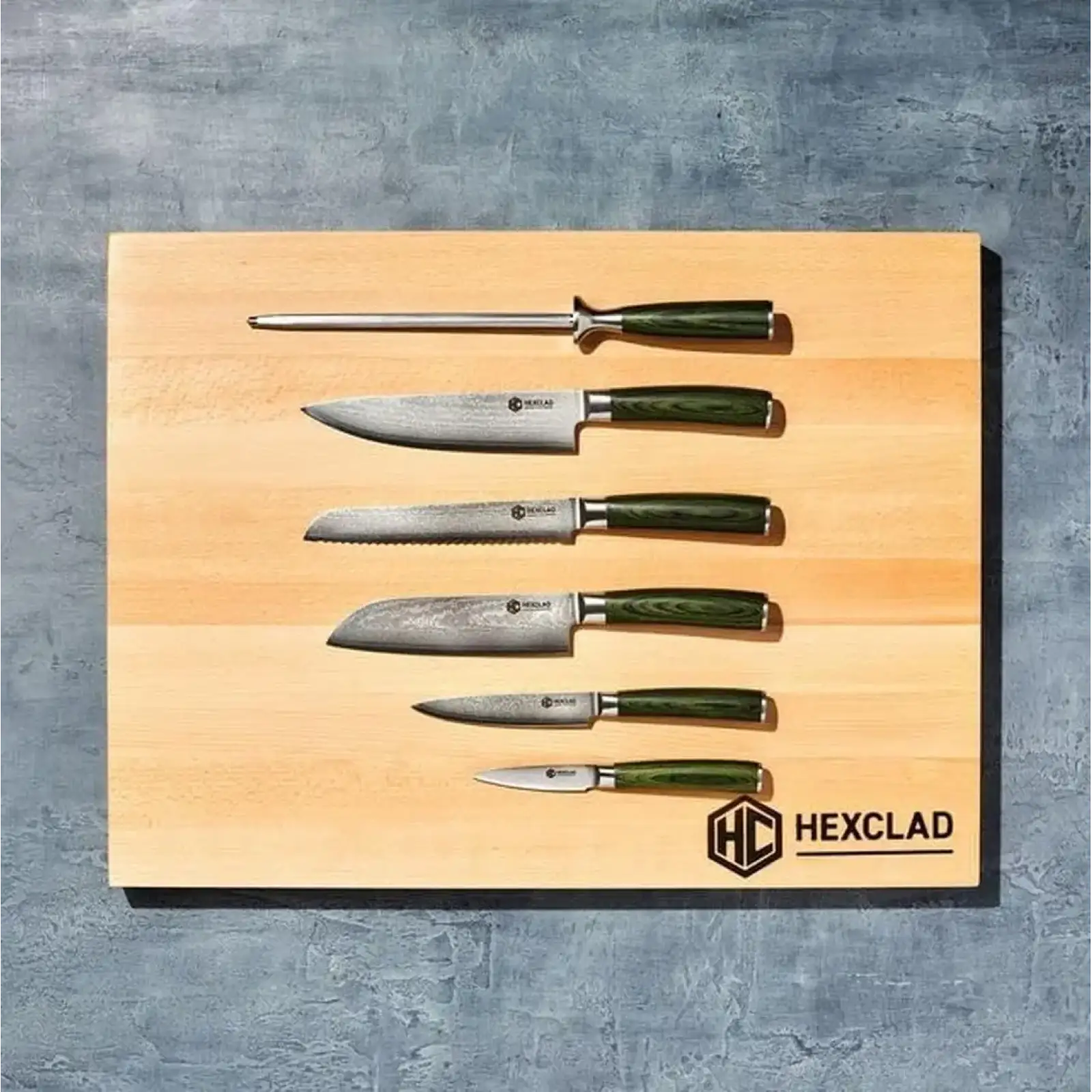 Набор ножей HexClad The Essential Japanese Damascus Steel Knife Set Green 6 PC