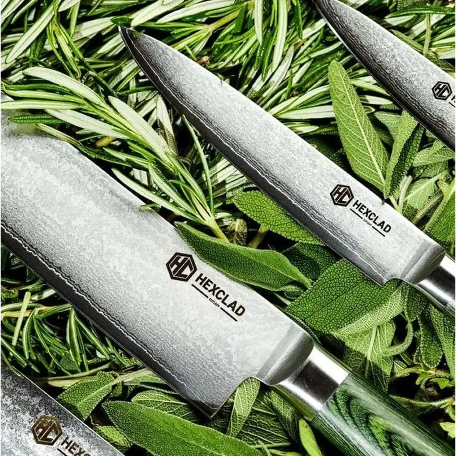 Набор ножей HexClad The Essential Japanese Damascus Steel Knife Set Green 6 PC