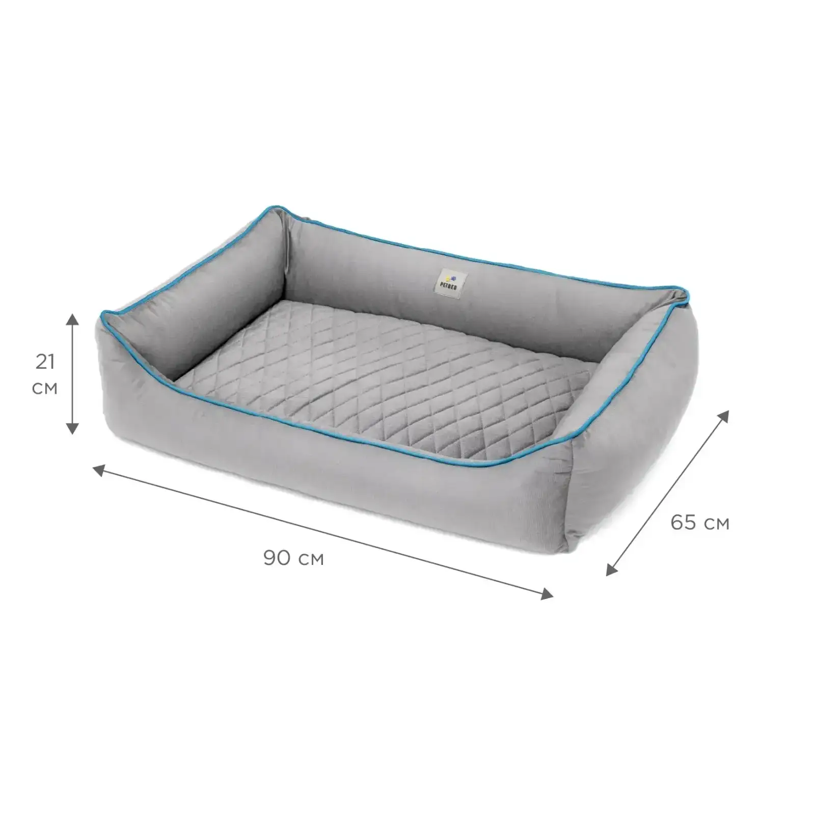 Лежак Petbed Лакки XL 90х65см h-21см Серый+кант голубой