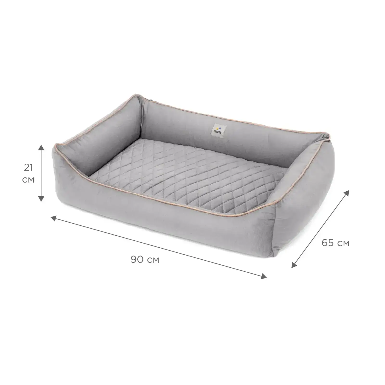 Лежак Petbed Лакки XL 90х65см h-21см Серый+кант беж
