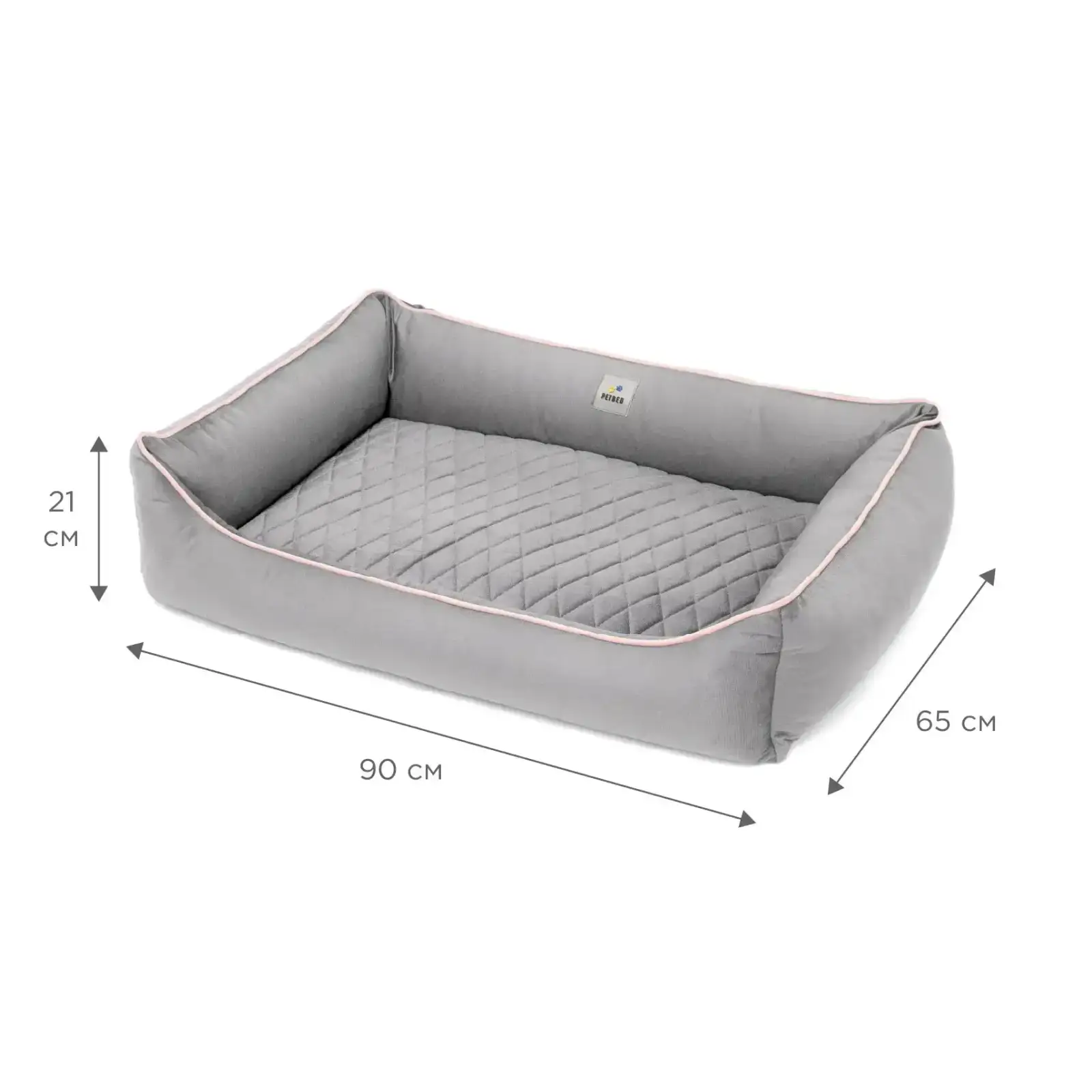 Лежак Petbed Лакки XL 90х65см h-21см Серый+кант розовый