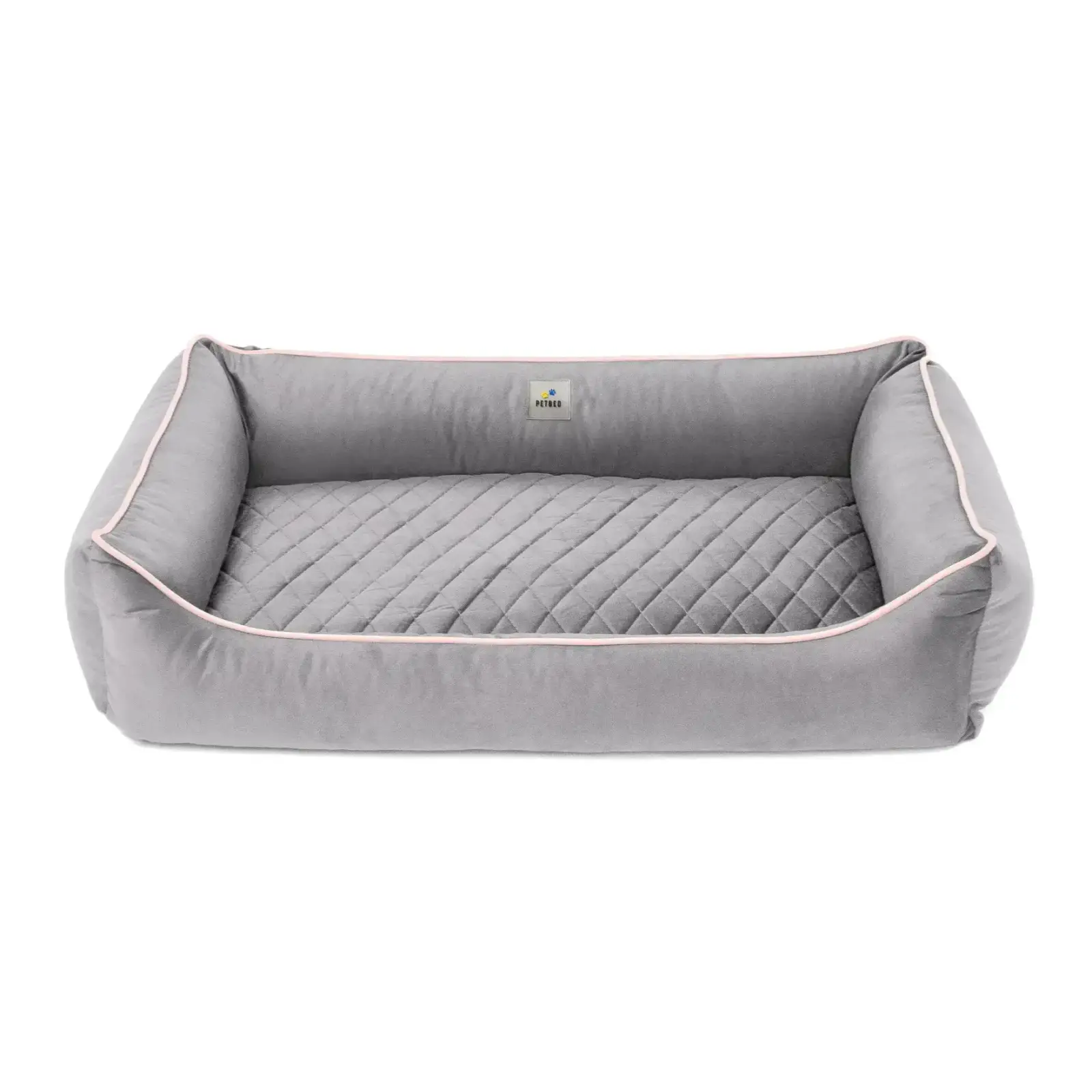 Лежак Petbed Лакки XL 90х65см h-21см Серый+кант розовый