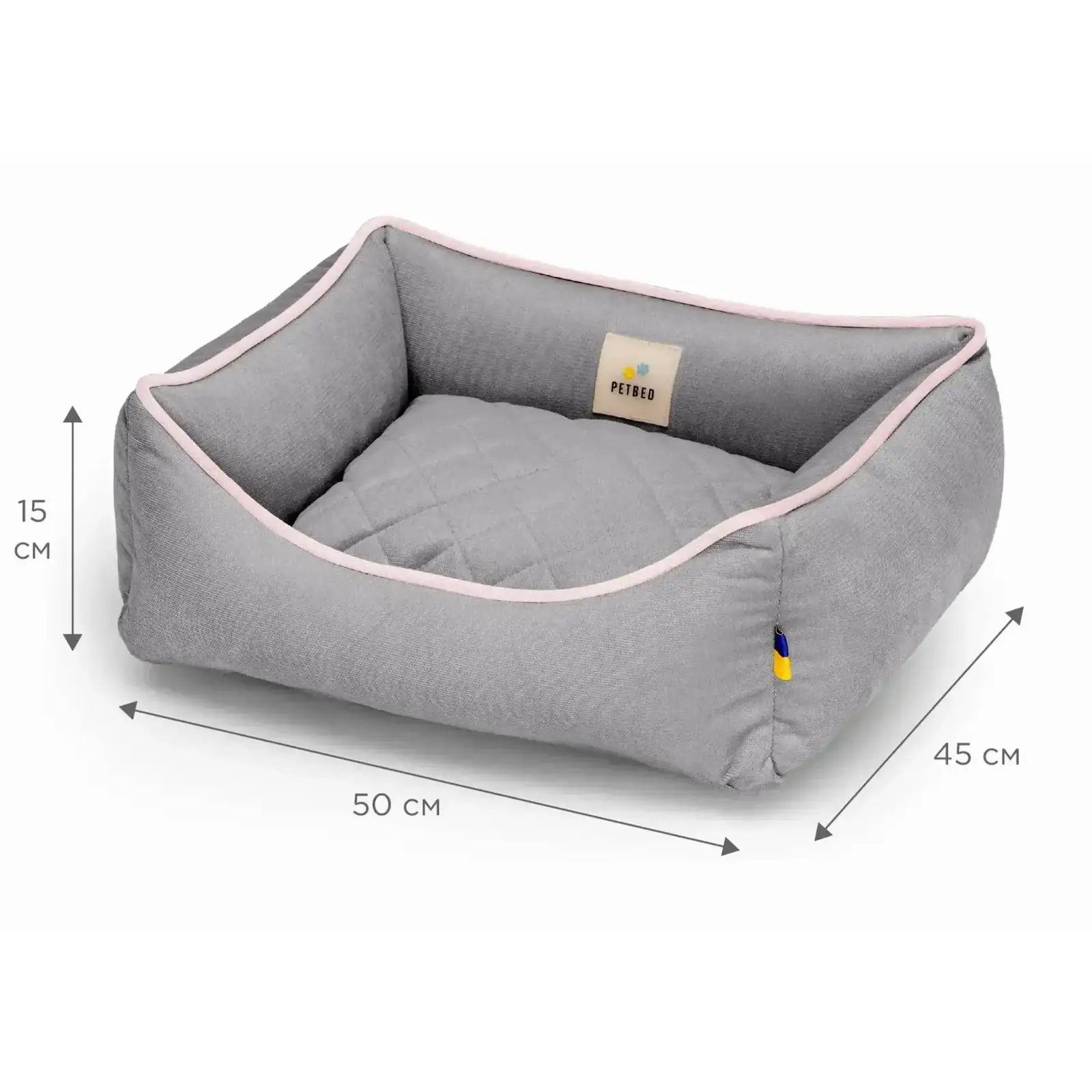 Лежак Petbed Лаккі XS 50x45см h-15см Сірий+кант рожевий