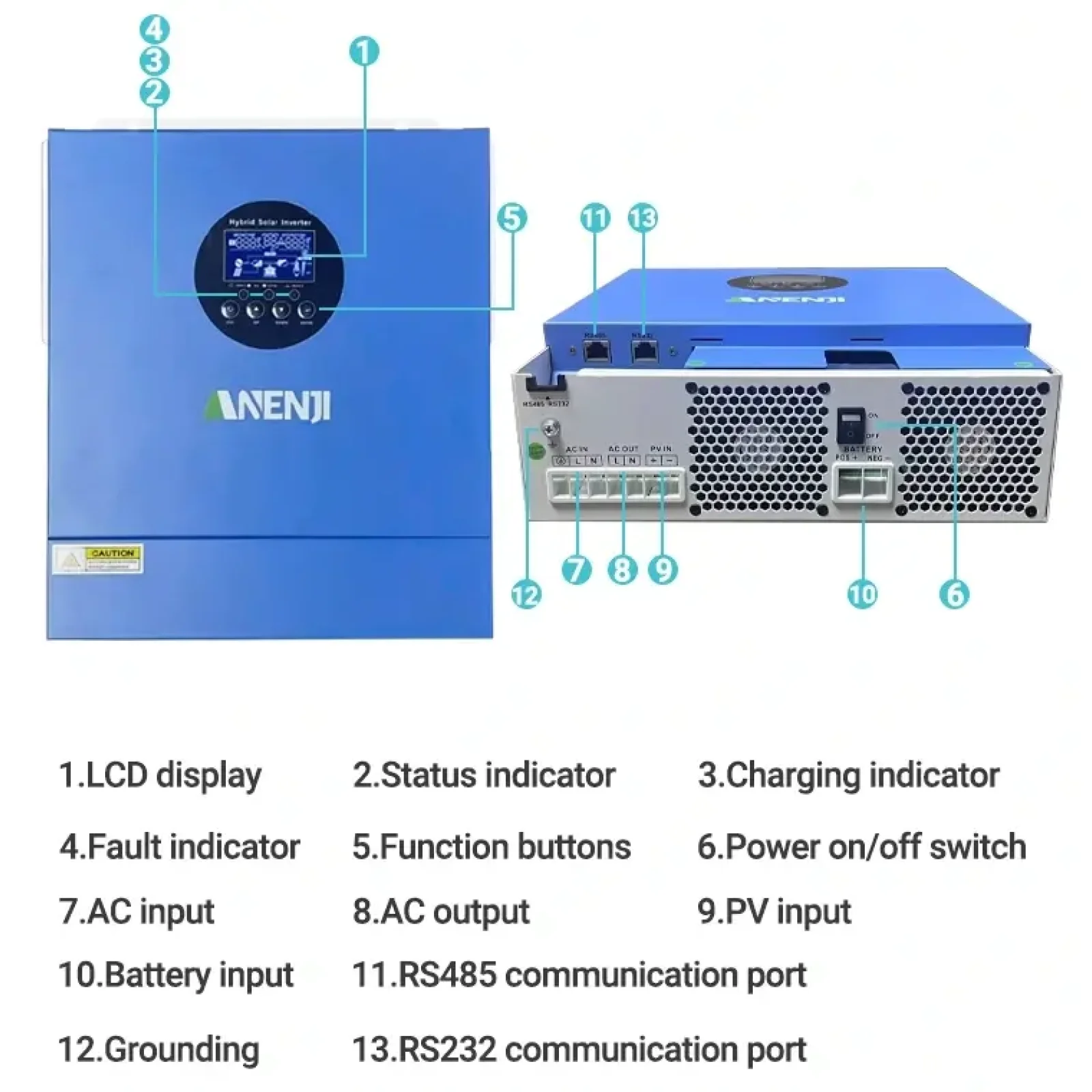 Гибридный солнечный инвертор ANENJI ANJ-2000-12V-WIFI 12В 2000Вт