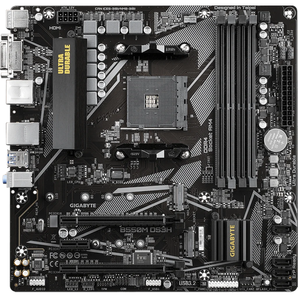 Материнская плата GIGABYTE B550M DS3H AC (AM4 B550/rev.1.5) Micro ATX