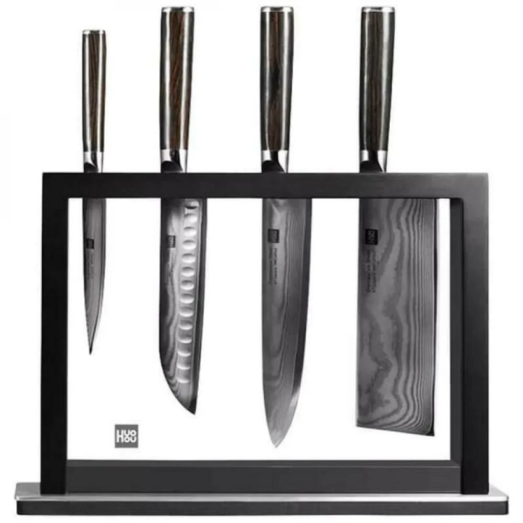 Набір ножів Xiaomi HuoHou Damascus Kitchen Knife Set 4шт.+ підставка (HU0073)