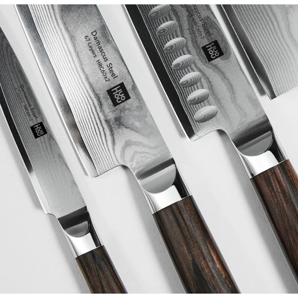 Набір ножів Xiaomi HuoHou Damascus Kitchen Knife Set 4шт.+ підставка (HU0073)