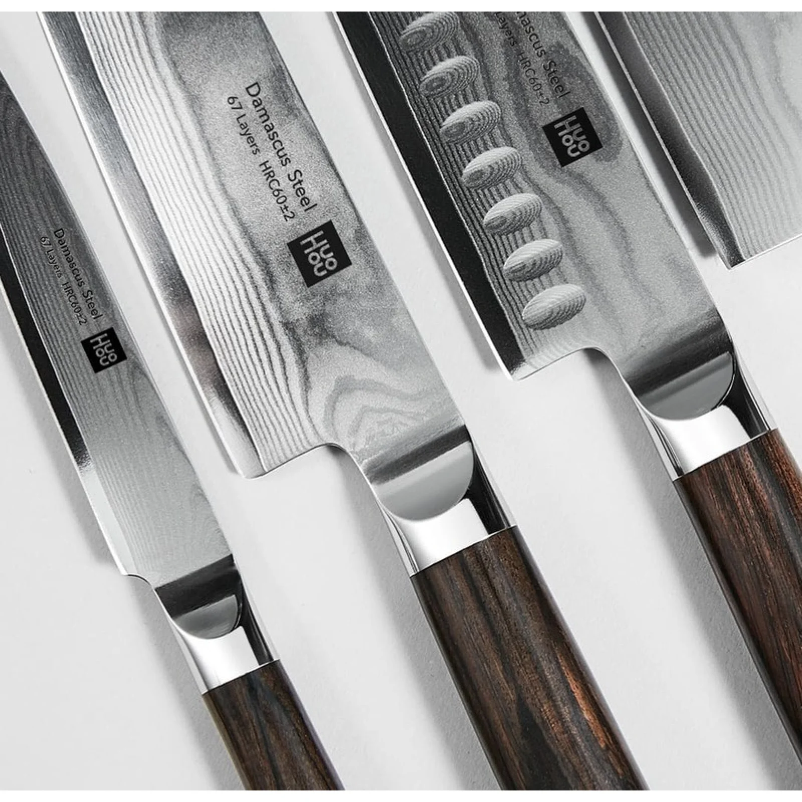 Набір ножів Xiaomi HuoHou Damascus Kitchen Knife Set 4шт.+ підставка (HU0073)