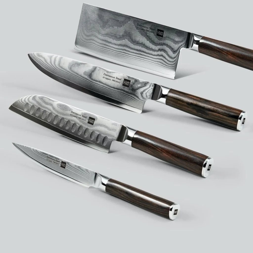Набір ножів Xiaomi HuoHou Damascus Kitchen Knife Set 4шт.+ підставка (HU0073)