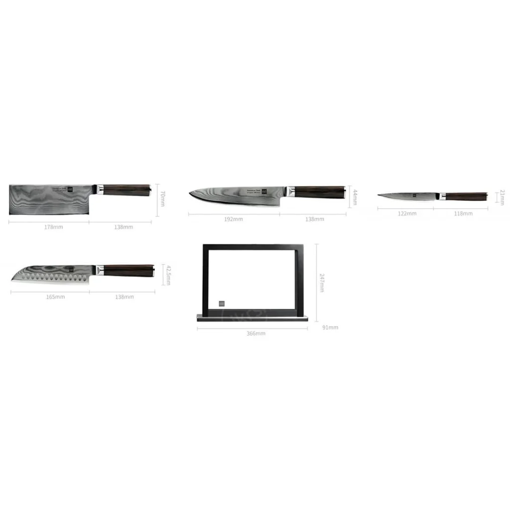 Набір ножів Xiaomi HuoHou Damascus Kitchen Knife Set 4шт.+ підставка (HU0073)