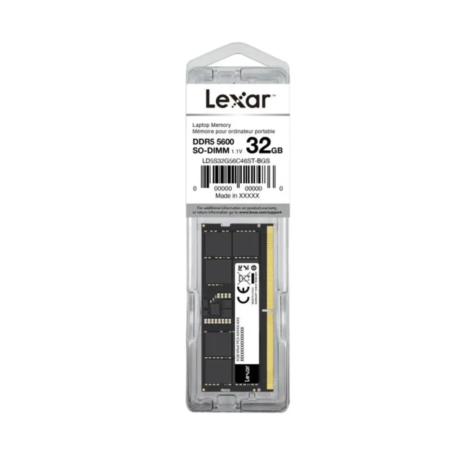Оперативная память Lexar 32 GB SO-DIMM DDR5 5600 MHz (LD5S32G56C46ST-BGS) UA