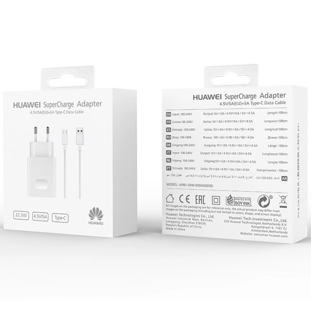 Сетевое зарядное устройство Huawei AP81 SuperCharge USB Type-C to A Cable White