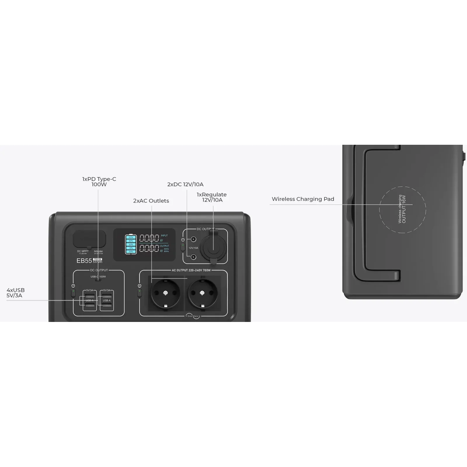 Зарядная станция Bluetti PowerOak EB55 537Wh 700W 150000mAh (PB930340)