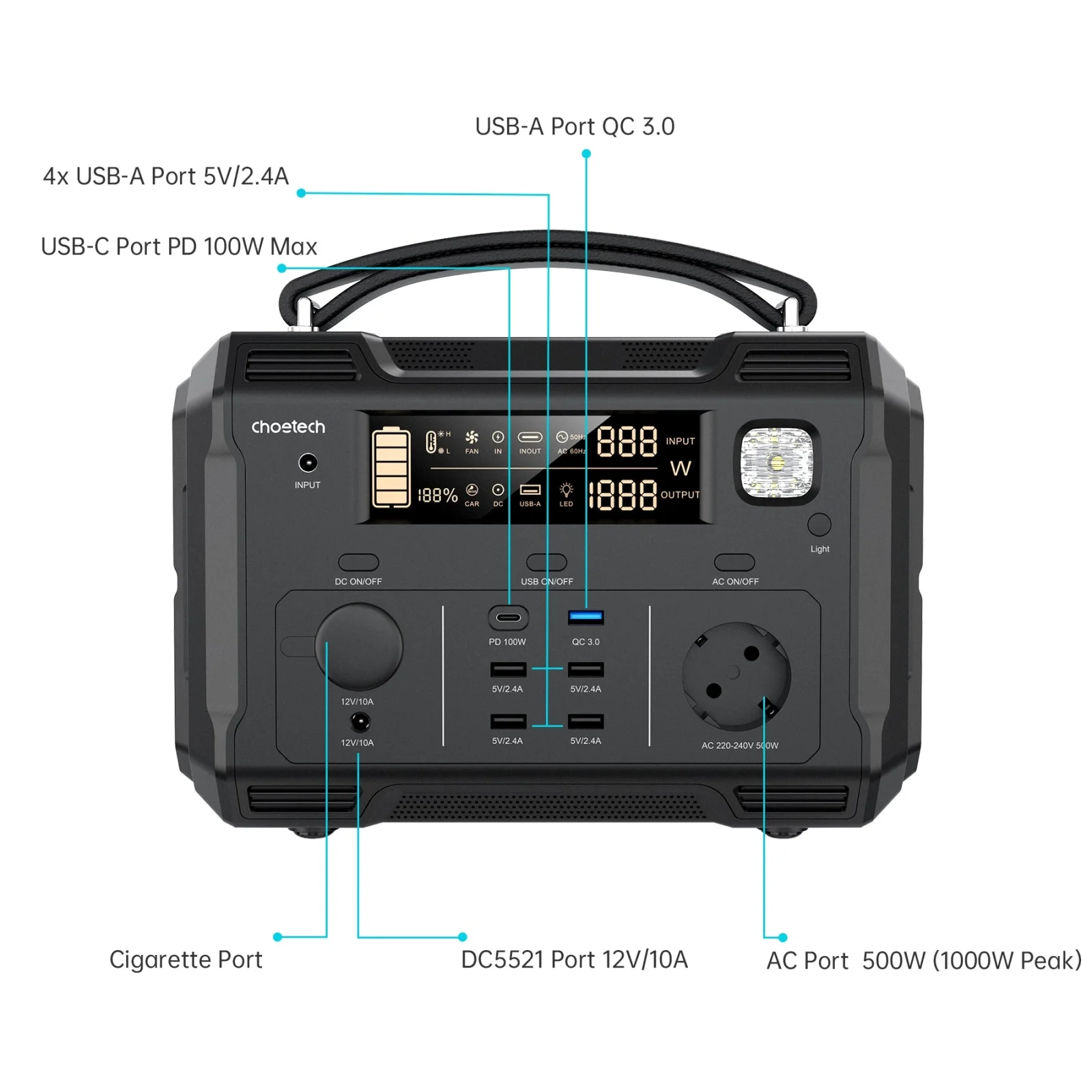Зарядна станція Choetech Portable Power Station 500W (BS004) (BS004-EU-BK) UA