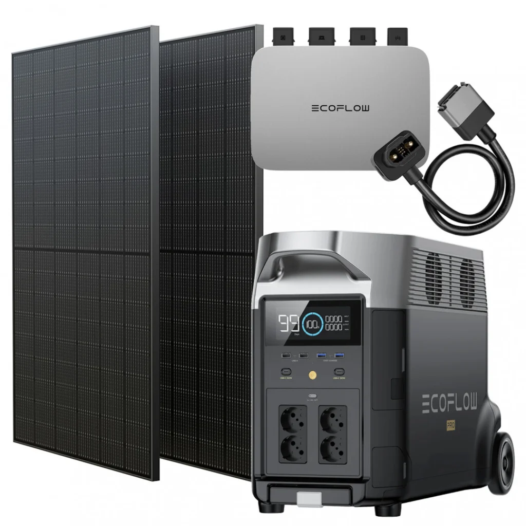 Комплект енергонезалежності EcoFlow PowerStream - мікроінвертор 600W + зарядна станція Delta Pro + 2 x 400W стаціонарні сонячні панелі