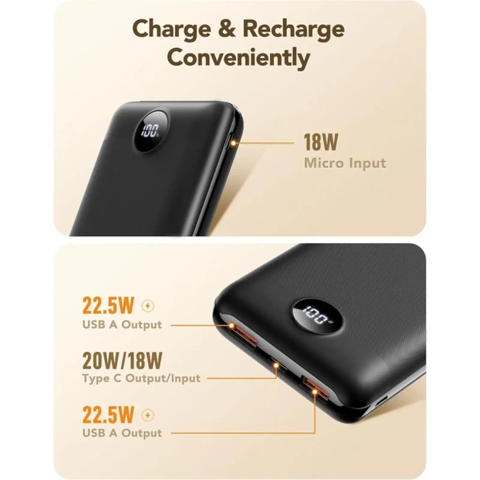 Внешний аккумулятор VEGER V2053 20000mAh 22.5W Black EU