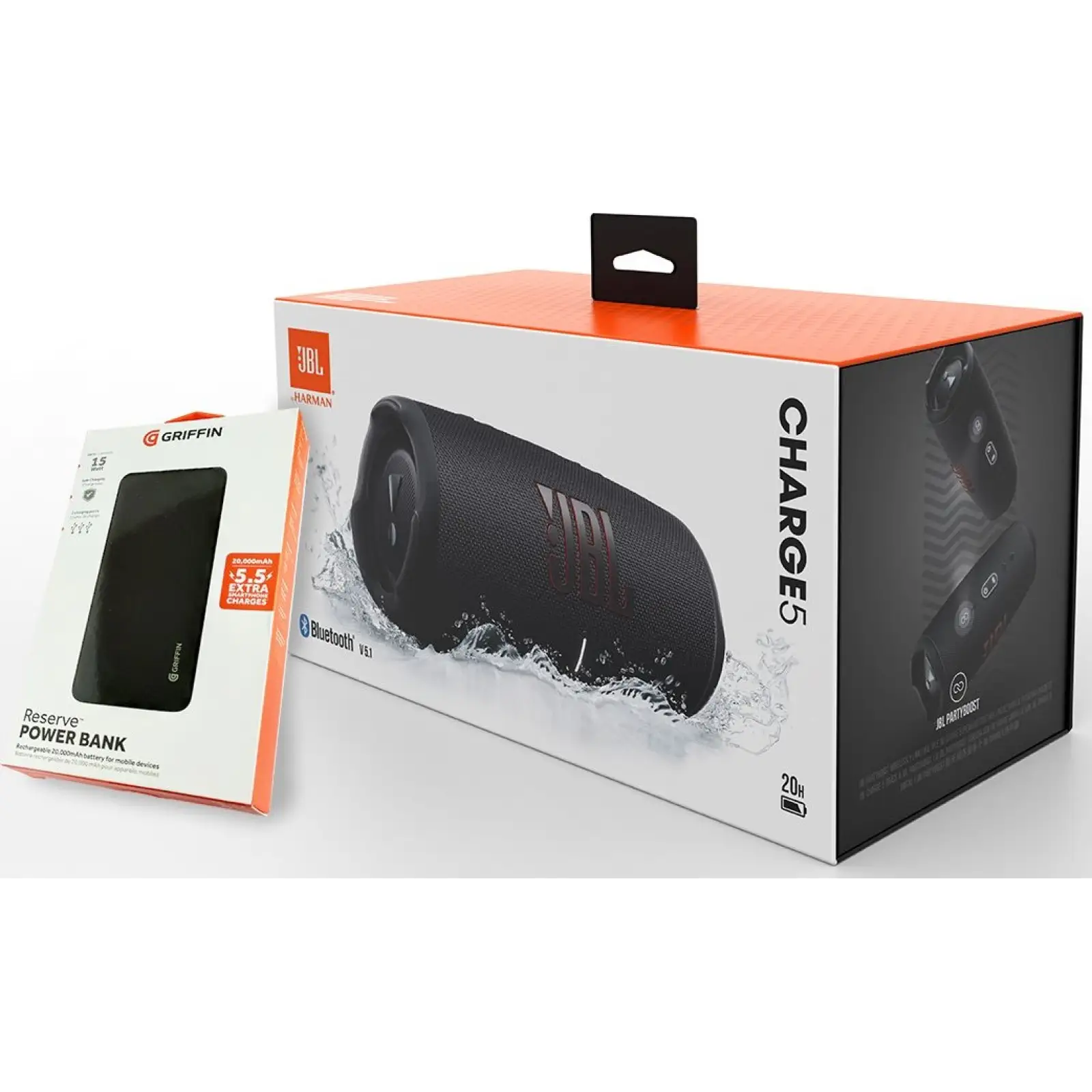 Портативна колонка JBL Charge 5 Black + Griffin Powerbank 20000mAh (JBLCHARGE5BLKPB) UA