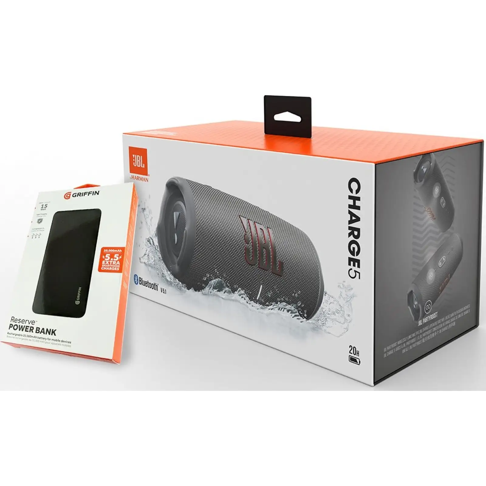 Портативна колонка JBL Charge 5 Gray + Griffin Powerbank 20000mAh (JBLCHARGE5GRYPB) UA