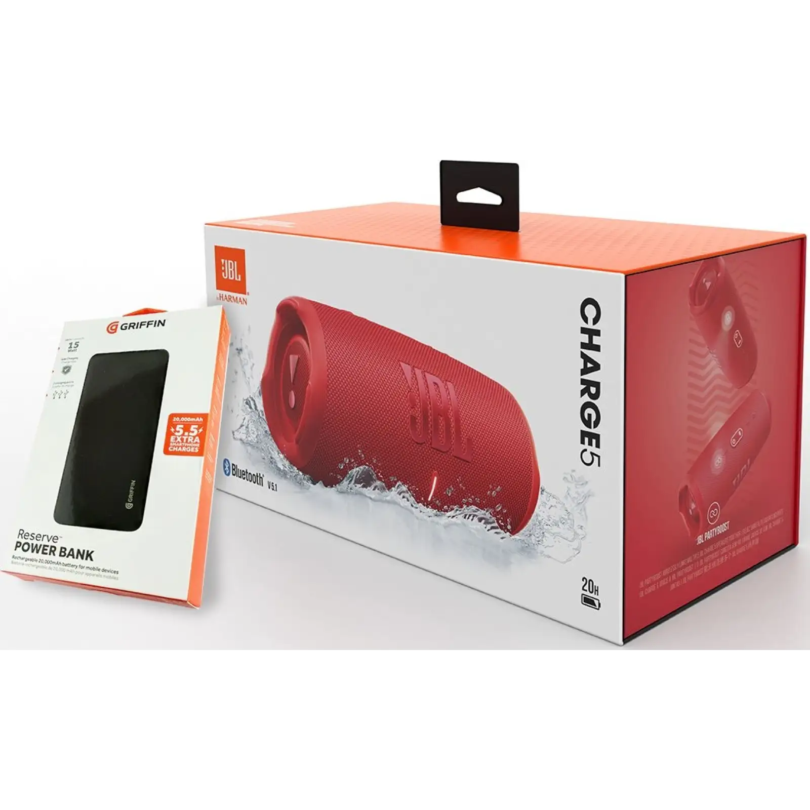 Портативна колонка JBL Charge 5 Red + Griffin Powerbank 20000mAh (JBLCHARGE5REDPB) UA