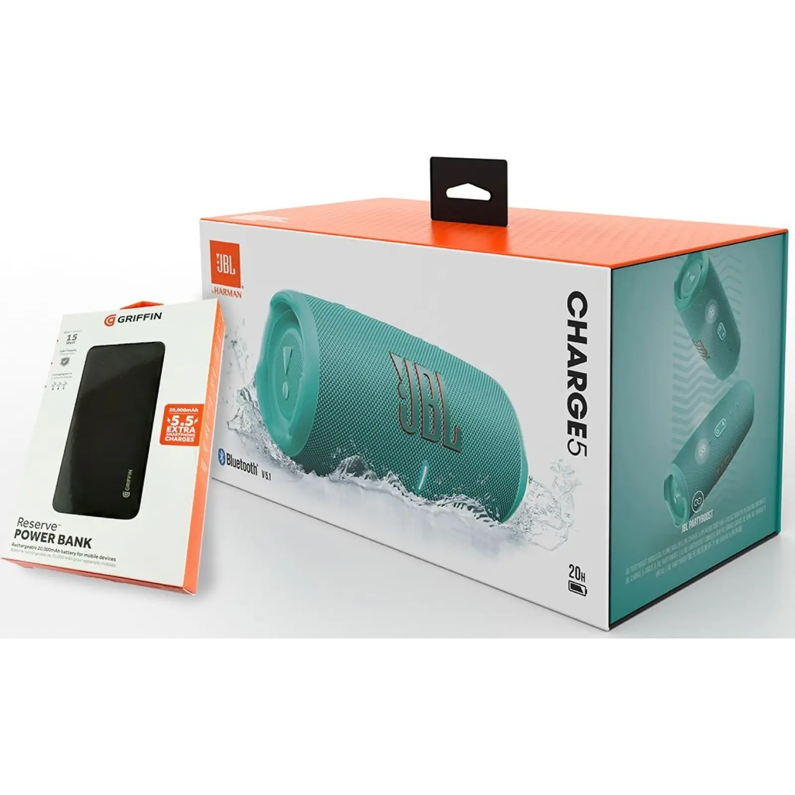Портативна колонка JBL Charge 5 Teal + Griffin Powerbank 20000mAh (JBLCHARGE5TEALPB) UA