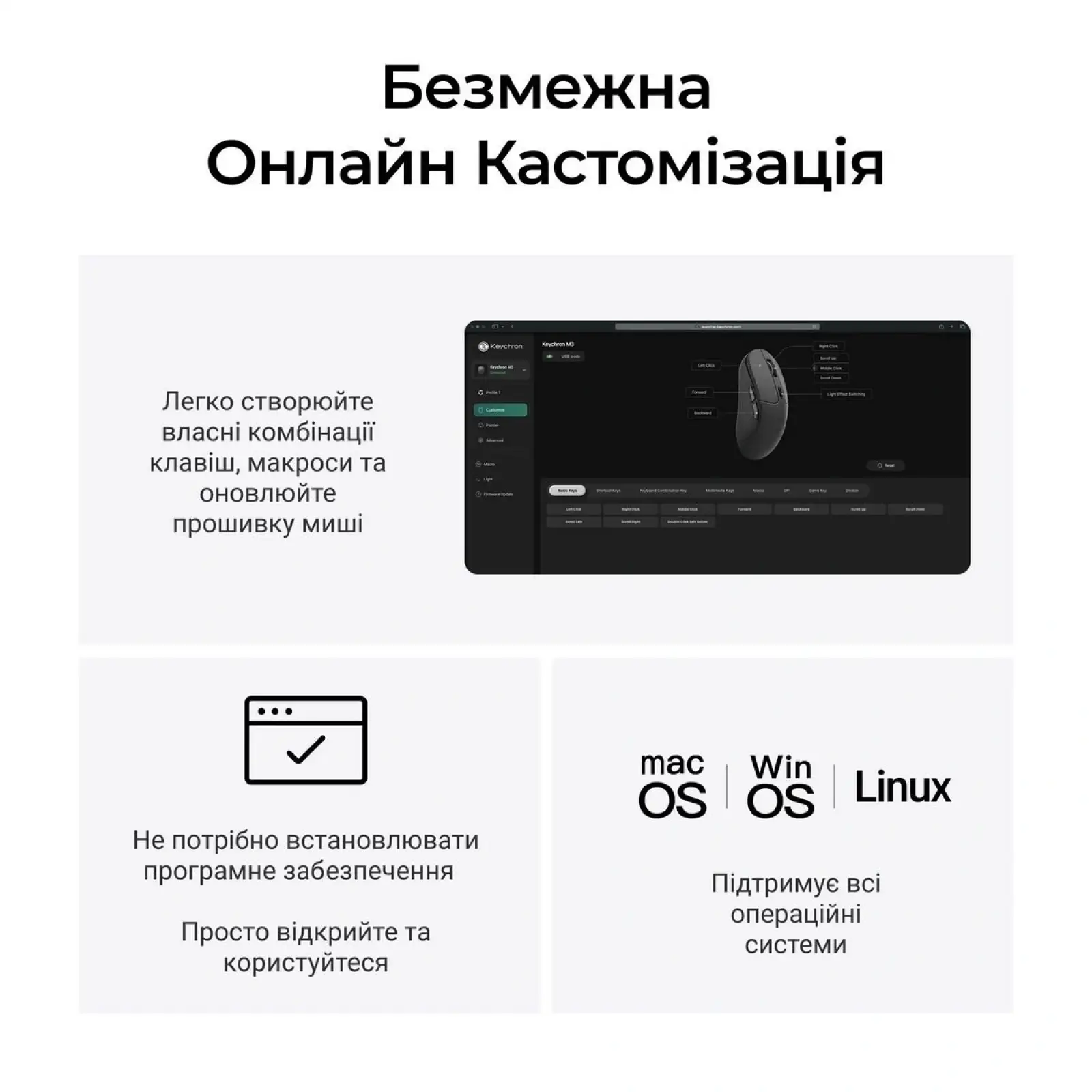 Миша бездротова Keychron M3 WL Black (M3-A1) UA