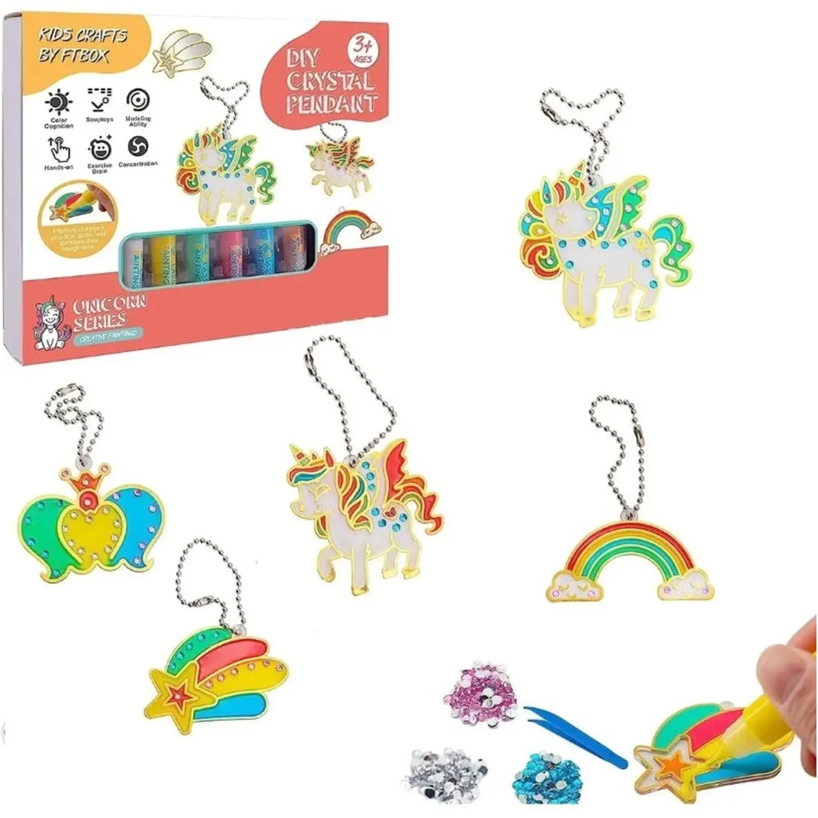 Набор для творчества KeGao Витражи с красками DIY Crystal Pendant Единороги (708-21)