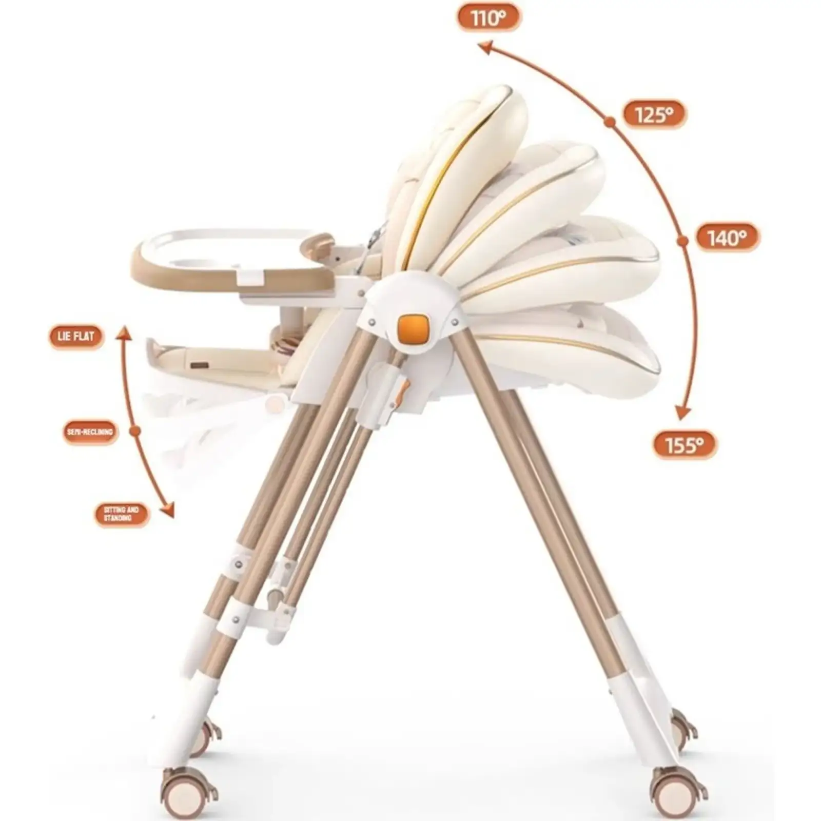 Стульчик-шезлонг для кормления 2в1 Kidilo Baby Chair Z901 Beige (11-3)