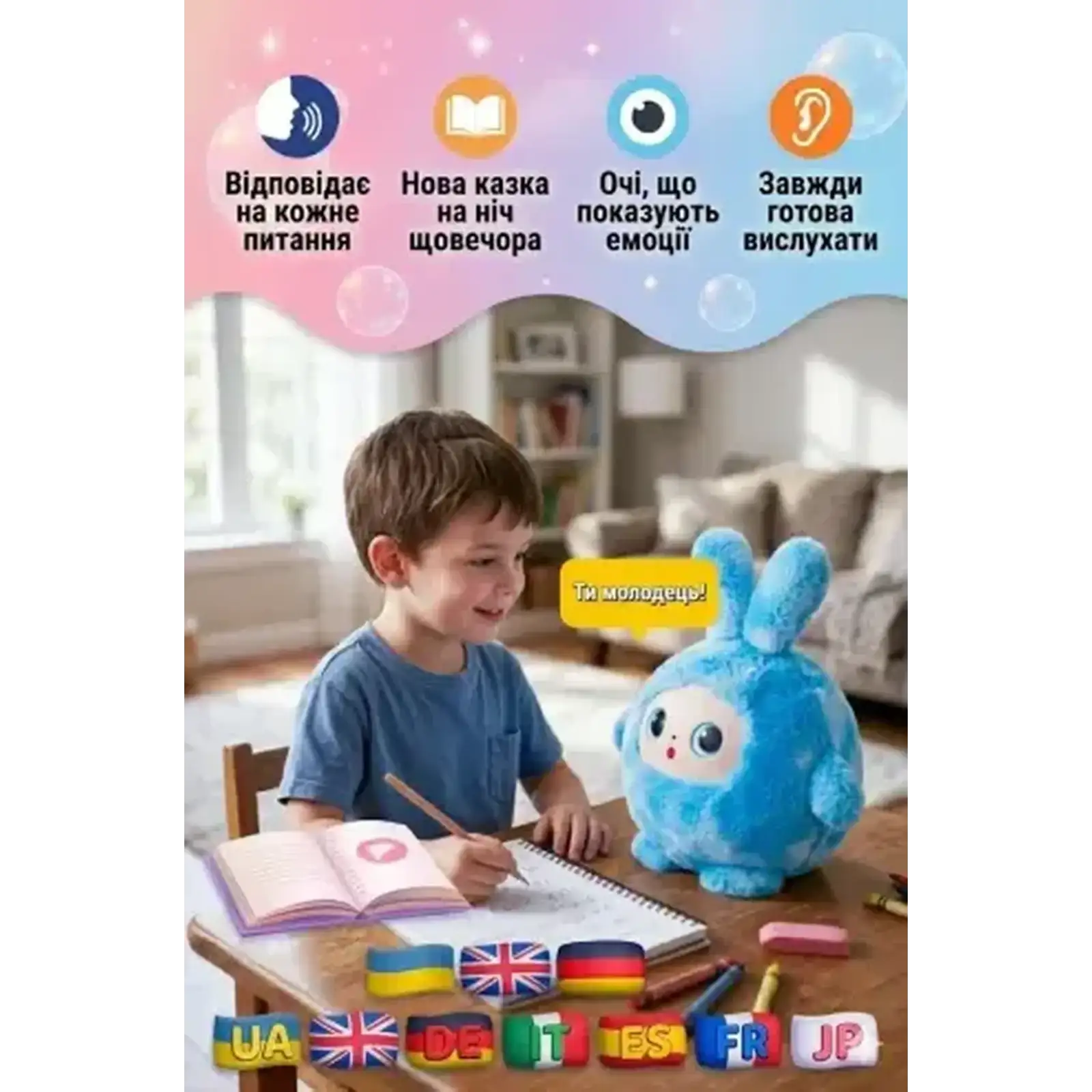 Інтерактивна м’яка іграшка Smart Baby AI TOYS Зайченя Blue (001012782700)