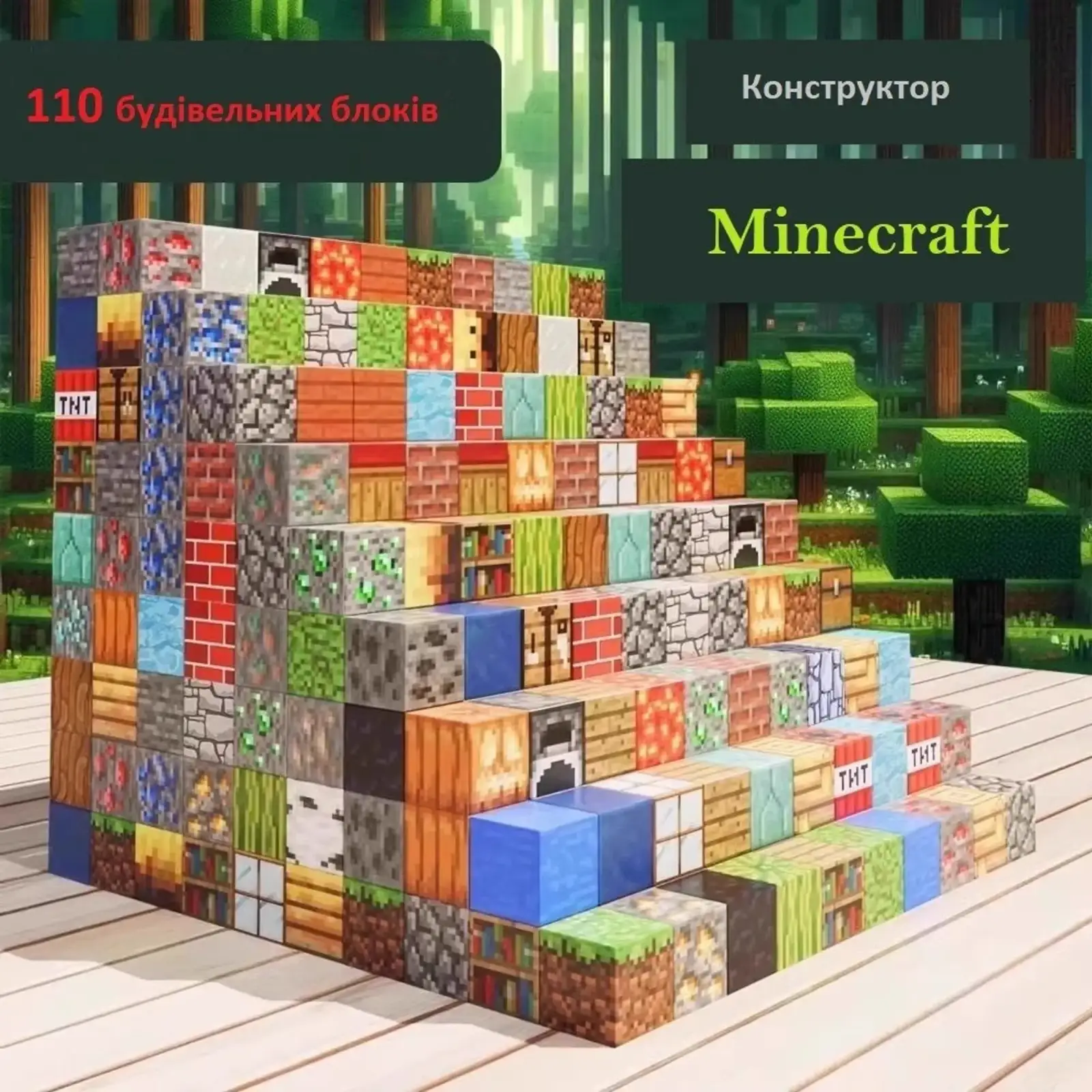 Магнітний конструктор Minecraft (110 дет+6 фіг.) (6948679457784)