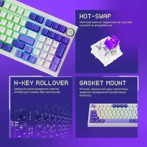 Беспроводная клавиатура Proove Gaming Slicker Pro (Ukraine Layout) white/purple