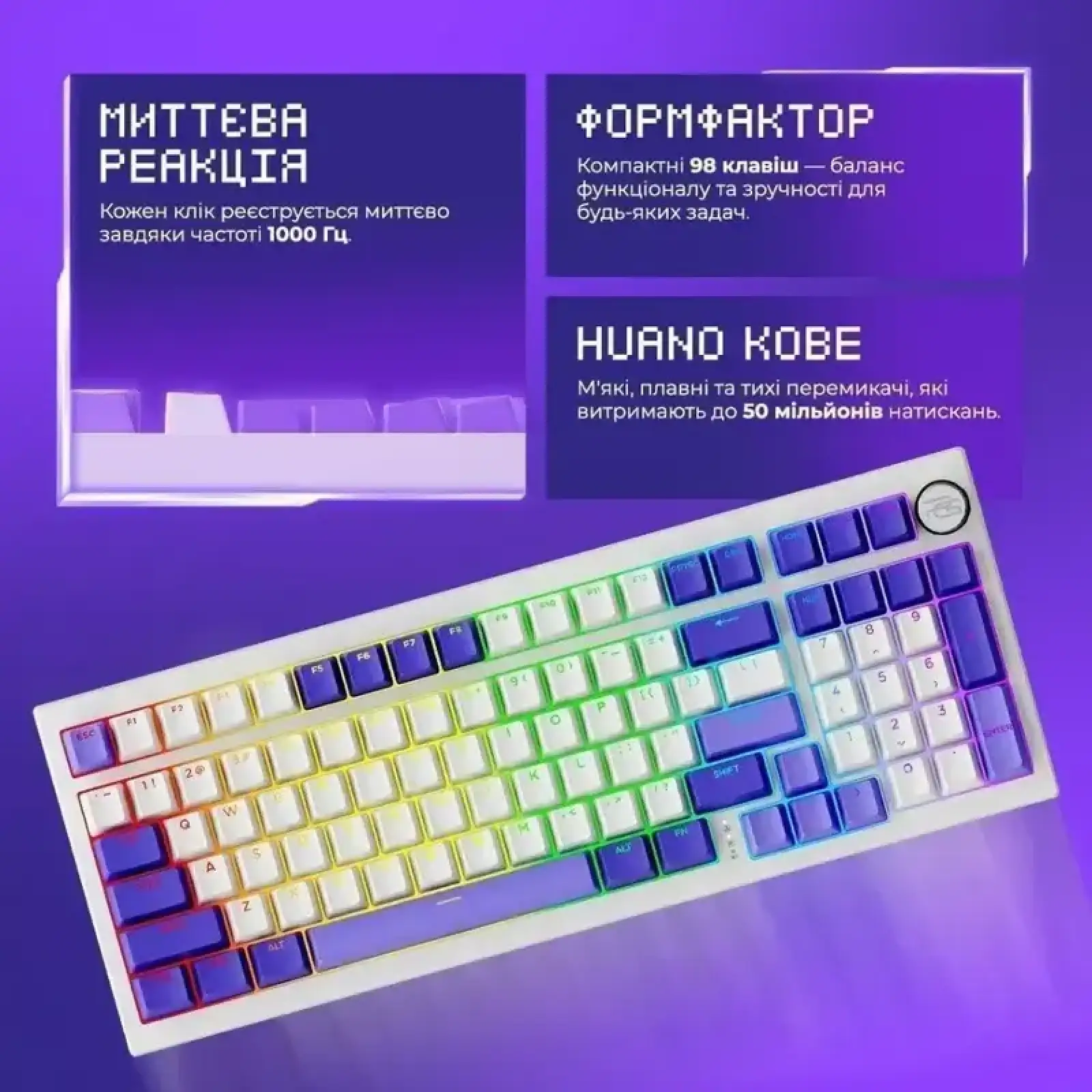 Беспроводная клавиатура Proove Gaming Slicker Pro (Ukraine Layout) white/purple