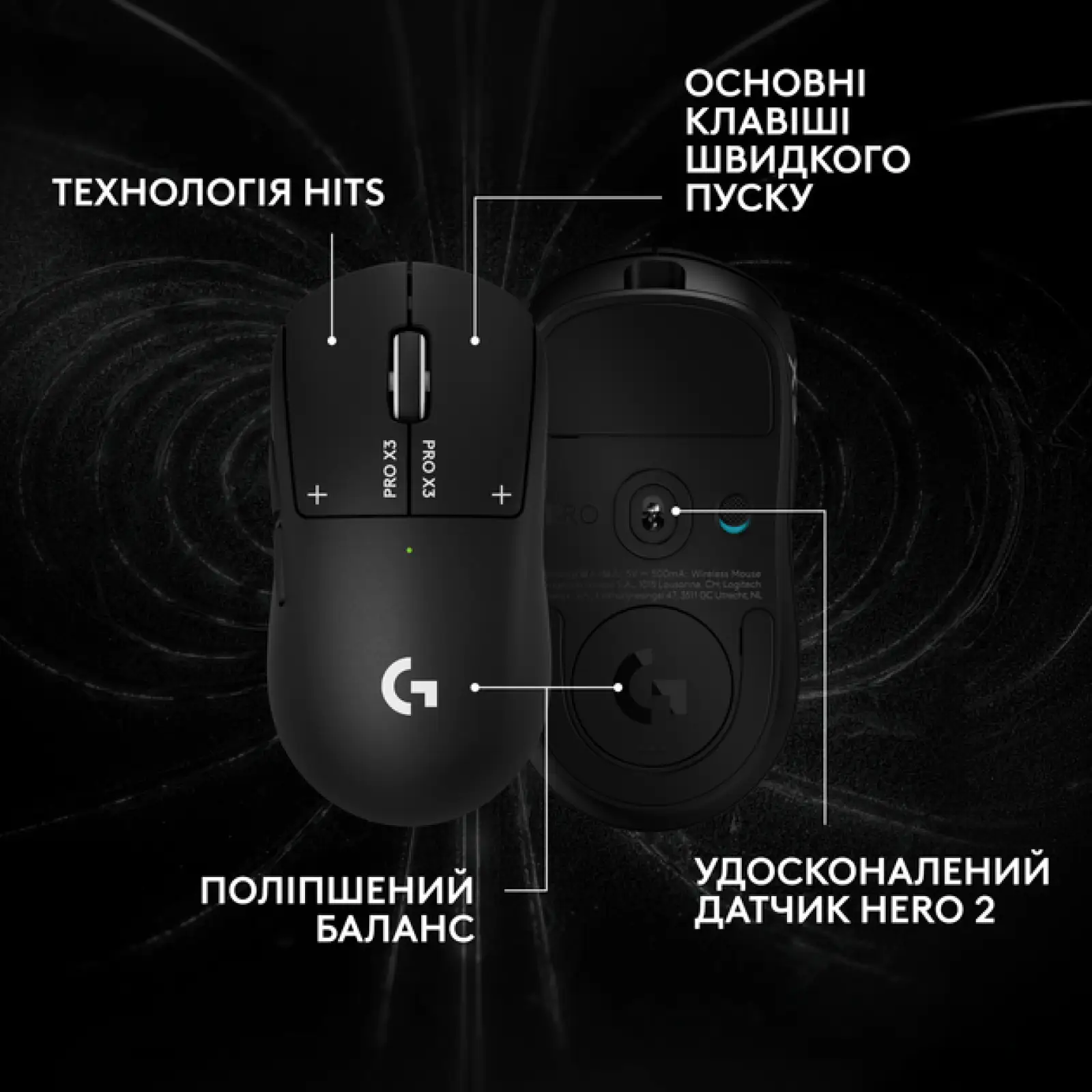 Миша Logitech G PRO X3 SUPERSTRIKE Midnight Black 910-007878, 910-007879, 910-007876