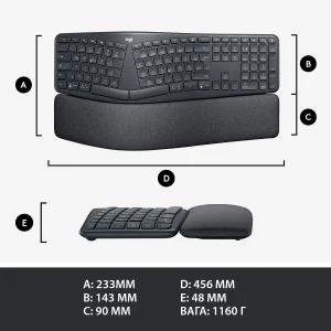 Клавиатура беспроводная Logitech Ergo K860 Bluetooth/Wireless UA Black (920-010108) UA