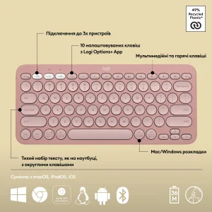 Клавиатура Logitech Pebble Keys 2 K380s Tonal Rose (920-011853) UA